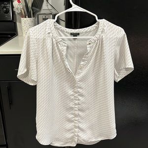 Anne Taylor white and black polka dot blouse